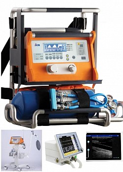 Portable ambulance use ventilator machines and mobile ultrasonic systems.