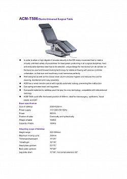 Electro Universal surgical tables, manual surgical tables available. Inquire for more models