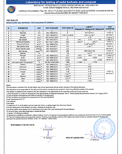 Valid test report of our ENPLUS certified wood pellets. Worldwide shipping